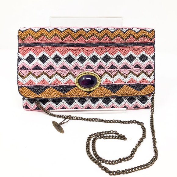 Mary Frances bead Coral Amethyst Crossbody Clutch